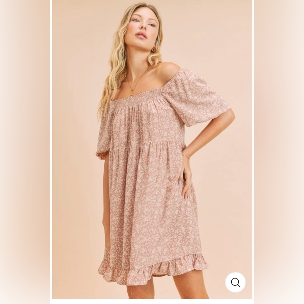 Floral Off-Shoulder Puff Sleeve Mini Dress